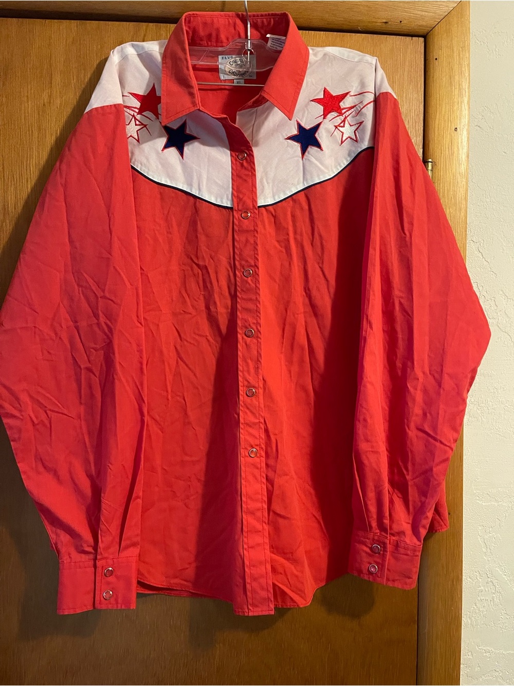 VTG Ely diamond country Charmer XL RedBlueWhite Star  Western Pearl Snap USA